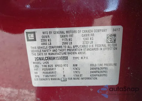 2017 Chevrolet Equinox Lt из США, поврежденный, VIN 2GNALCEK6H1596858